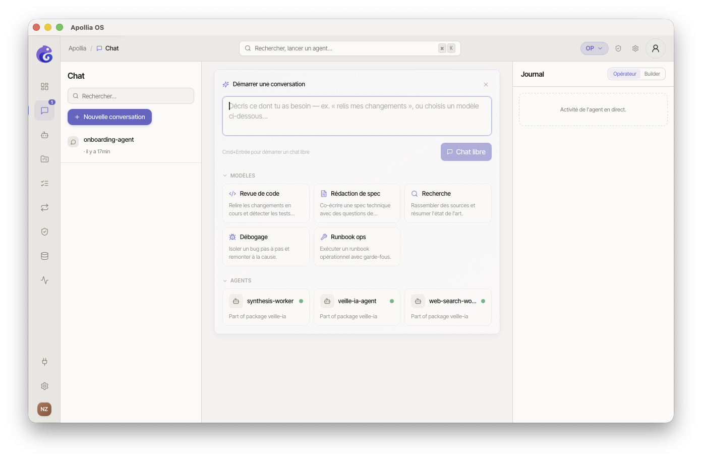 conversation avec un message utilisateur et une réponse IA en cours de streaming, formatage markdown rendu