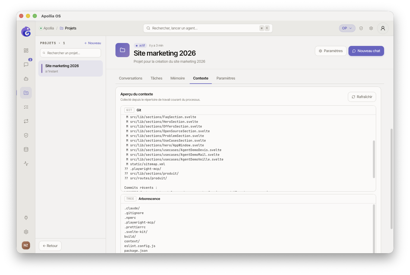 aperçu détaillé d'un context provider avec contenu git diff / arborescence